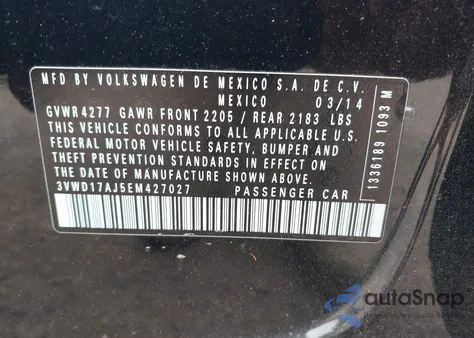 2014 Volkswagen Jetta 1.8T Se из США, поврежденный, VIN 3VWD17AJ5EM427027